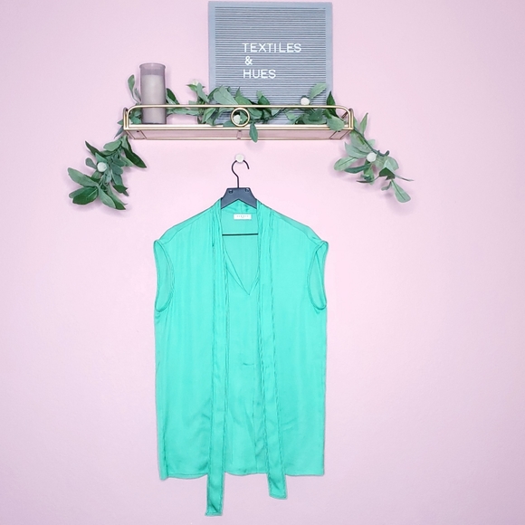 Sandro Lana Tie Neck Apple Green Split Blouse - Picture 4 of 16